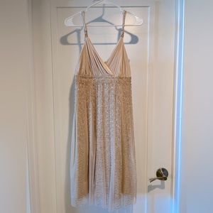 BCBGMAXAZRIA Sequin Prom Party Dress Size 4 Cream Sparkly Embellished